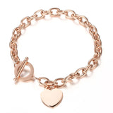 CSJA Stainless Steel Chain Heart Charms Bracelets for Women OT Buckle Bracelet