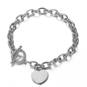 CSJA Stainless Steel Chain Heart Charms Bracelets for Women OT Buckle Bracelet