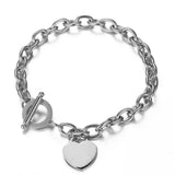 CSJA Stainless Steel Chain Heart Charms Bracelets for Women OT Buckle Bracelet