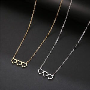 CSJA Sweet Three Hearts Pendant Choker Necklace for Women