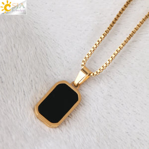 CSJA Enamel Resin Polygon Pendants Necklace Stainless Steel Chain Punk Jewelry