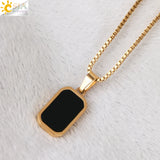 CSJA Enamel Resin Polygon Pendants Necklace Stainless Steel Chain Punk Jewelry