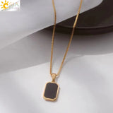 CSJA Enamel Resin Polygon Pendants Necklace Stainless Steel Chain Punk Jewelry