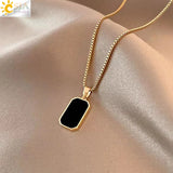 CSJA Enamel Resin Polygon Pendants Necklace Stainless Steel Chain Punk Jewelry