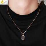 CSJA Enamel Resin Polygon Pendants Necklace Stainless Steel Chain Punk Jewelry