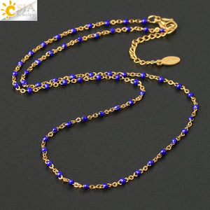 CSJA Women's Stainless Steel Beaded Chain Necklace Wedding Gift