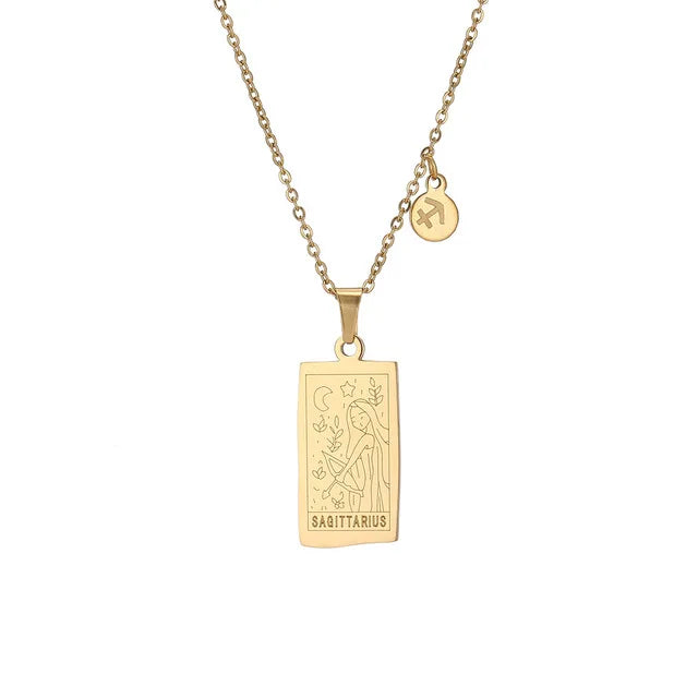 CSJA Zodiac Sign Necklace Stainless Steel Charms Pendant Chain