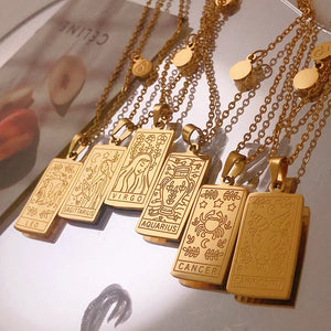 CSJA Zodiac Sign Necklace Stainless Steel Charms Pendant Chain