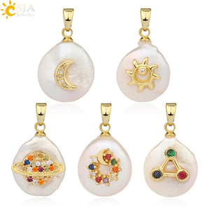 CSJA Freshwater Pearl Pendants Rhinestone Necklace