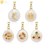 CSJA Freshwater Pearl Pendants Rhinestone Necklace