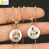 CSJA Freshwater Pearl Pendants Rhinestone Necklace
