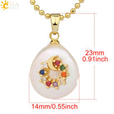 CSJA Freshwater Pearl Pendants Rhinestone Necklace