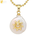 CSJA Freshwater Pearl Pendants Rhinestone Necklace