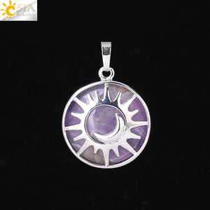 Sun & Moon Pendant Purple Crystal Quartz Beads for Jewelry Making