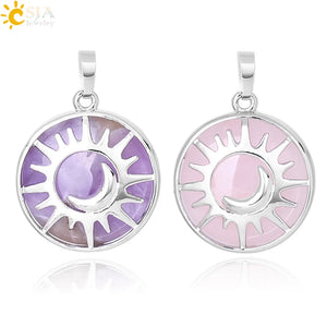 Sun & Moon Pendant Purple Crystal Quartz Beads for Jewelry Making