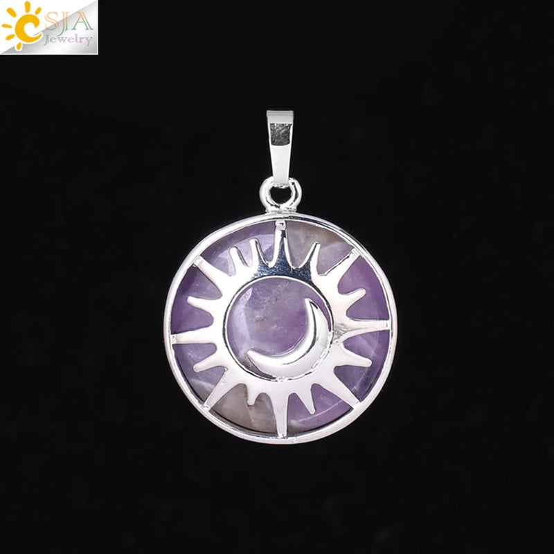 Sun & Moon Pendant Purple Crystal Quartz Beads for Jewelry Making