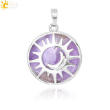 Sun & Moon Pendant Purple Crystal Quartz Beads for Jewelry Making
