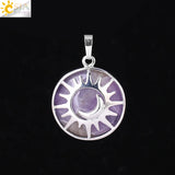 Sun & Moon Pendant Purple Crystal Quartz Beads for Jewelry Making