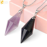 CSJA Pink Quartz Crystal Necklace Healing Reiki Faceted Pyramid Female Jewelry