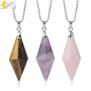 CSJA Pink Quartz Crystal Necklace Healing Reiki Faceted Pyramid Female Jewelry