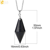 CSJA Pink Quartz Crystal Necklace Healing Reiki Faceted Pyramid Female Jewelry