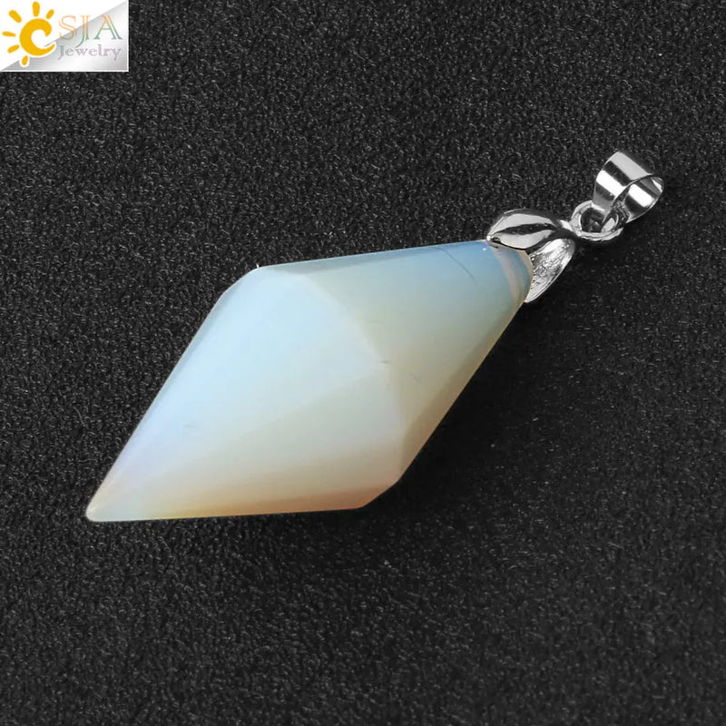 CSJA Pink Quartz Crystal Necklace Healing Reiki Faceted Pyramid Female Jewelry