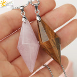 CSJA Pink Quartz Crystal Necklace Healing Reiki Faceted Pyramid Female Jewelry