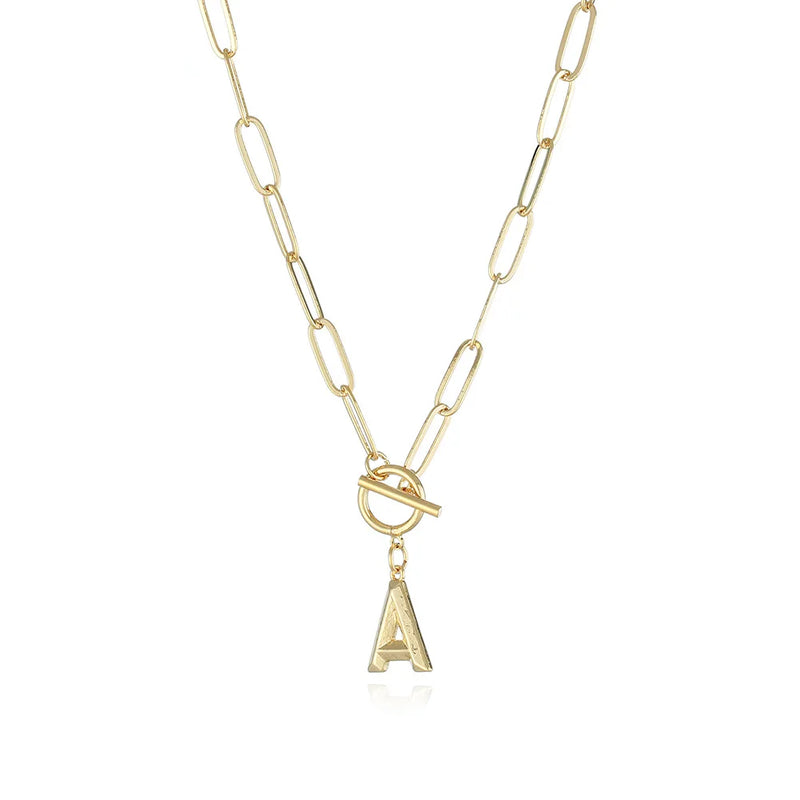 CSJA Stainless Steel A-Z Letter Necklace Toggle Clasp Pendant Gift