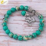 Tree of Life Charms Bracelet 8mm Turquoise Beaded Bangle