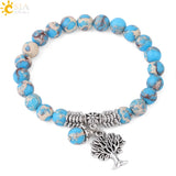 Tree of Life Charms Bracelet 8mm Turquoise Beaded Bangle