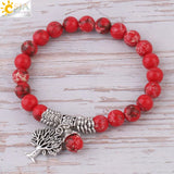 Tree of Life Charms Bracelet 8mm Turquoise Beaded Bangle