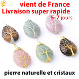 CSJA Tree of Life Crystals Necklace Pendant Water Drop Natural Stone Necklaces