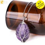 CSJA Tree of Life Crystals Necklace Pendant Water Drop Natural Stone Necklaces
