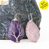CSJA Tree of Life Crystals Necklace Pendant Water Drop Natural Stone Necklaces