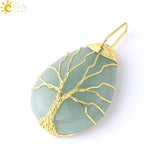 CSJA Tree of Life Crystals Necklace Pendant Water Drop Natural Stone Necklaces