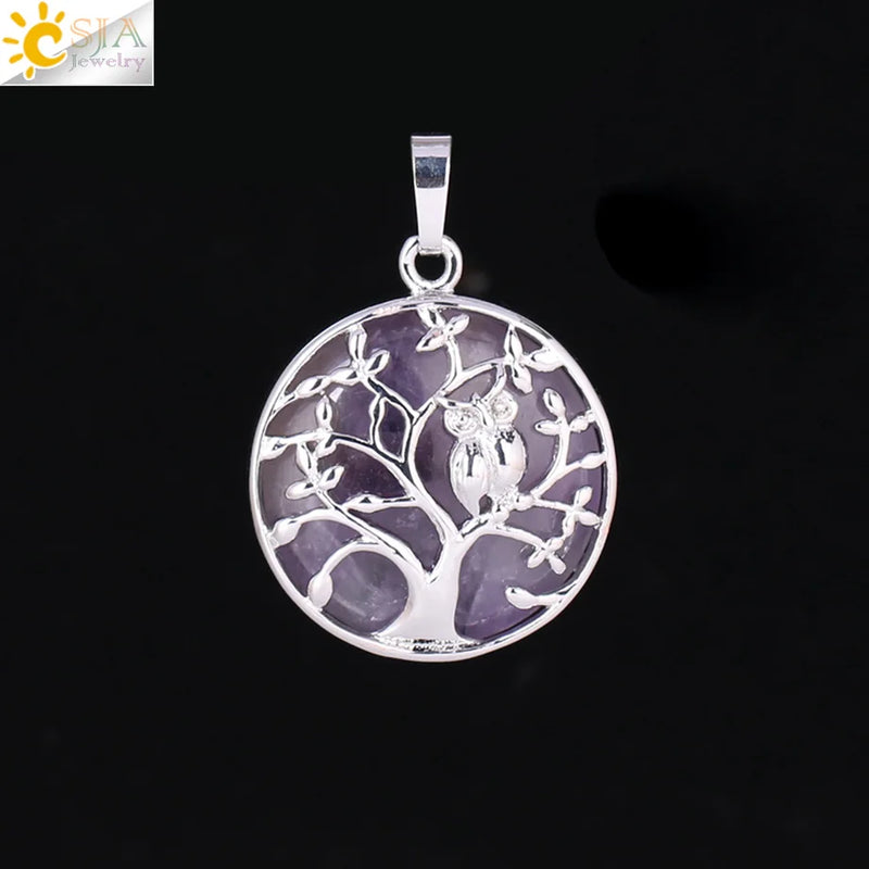 Tree of Life Pendant Necklace with Owl Natural Stone