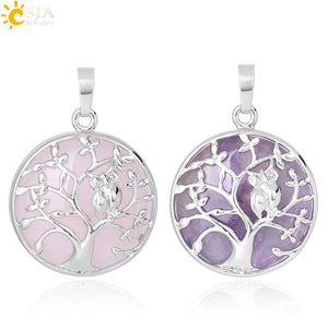 Tree of Life Pendant Necklace with Owl Natural Stone
