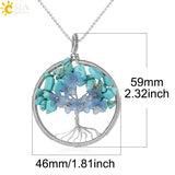 Tree of Life Pendant Necklace Silver Wire Wrap Quartz Crystal Chip