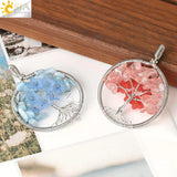 Tree of Life Pendant Necklace Silver Wire Wrap Quartz Crystal Chip