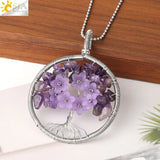 Tree of Life Pendant Necklace Silver Wire Wrap Quartz Crystal Chip