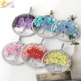 Tree of Life Pendant Necklace Silver Wire Wrap Quartz Crystal Chip