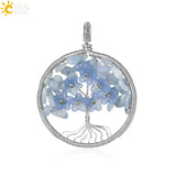 Tree of Life Pendant Necklace Silver Wire Wrap Quartz Crystal Chip