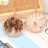 CSJA Tree of Life Pendant Natural Stone Quartz Crystal Necklace