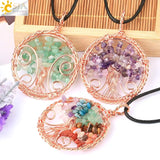 CSJA Tree of Life Pendant Natural Stone Quartz Crystal Necklace