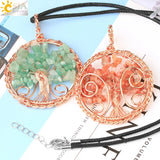 CSJA Tree of Life Pendant Natural Stone Quartz Crystal Necklace