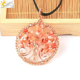 CSJA Tree of Life Pendant Natural Stone Quartz Crystal Necklace