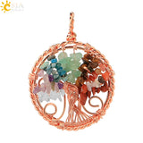 CSJA Tree of Life Pendant Natural Stone Quartz Crystal Necklace