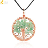 CSJA Tree of Life Pendant Natural Stone Quartz Crystal Necklace