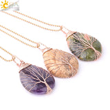 CSJA Tree of Life Water Drop Necklace Pendant Gem Stone Chakra E640