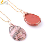 CSJA Tree of Life Water Drop Necklace Pendant Gem Stone Chakra E640